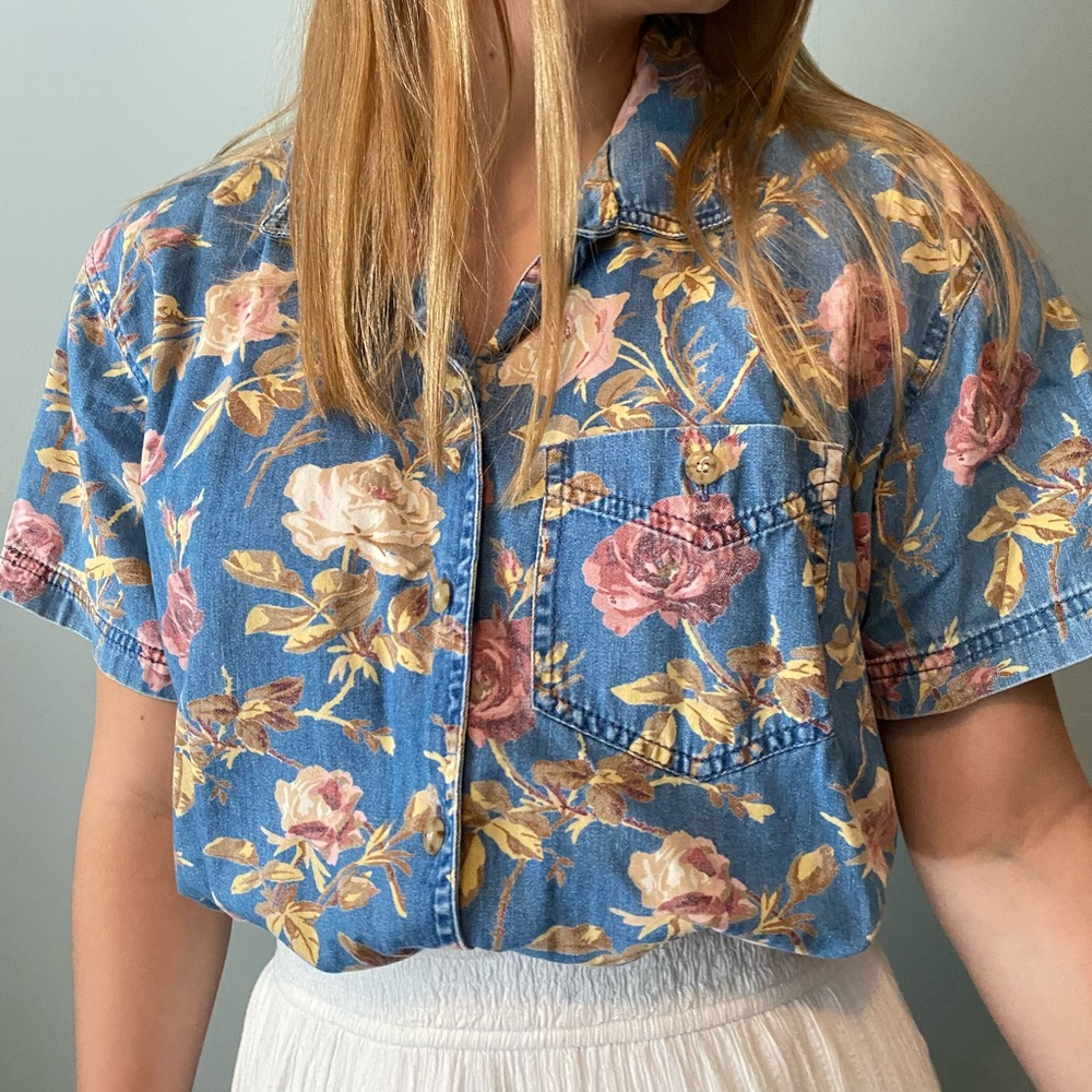 Floral Denim Button Up